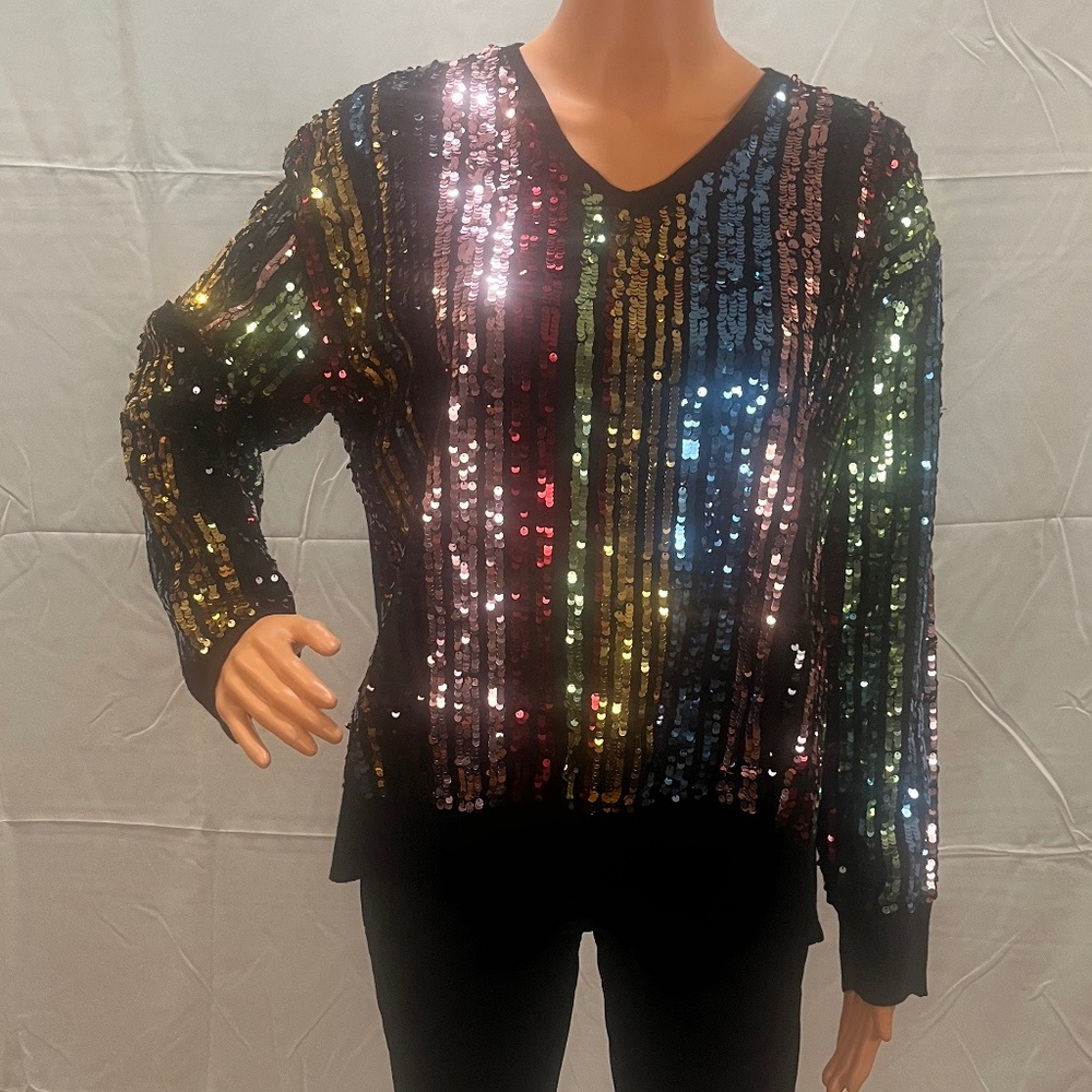 Anthropologie Oliver O rainbow sequin sweater